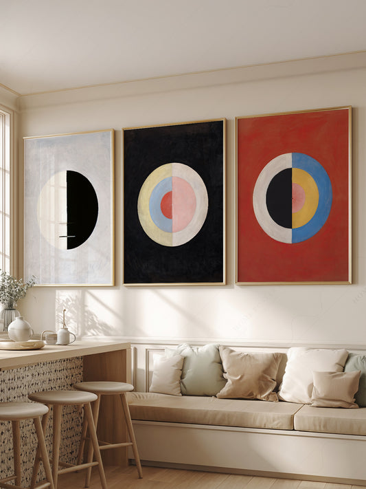 Hilma af Klint Set of 3 Prints wall art print displayed in a bright modern living room