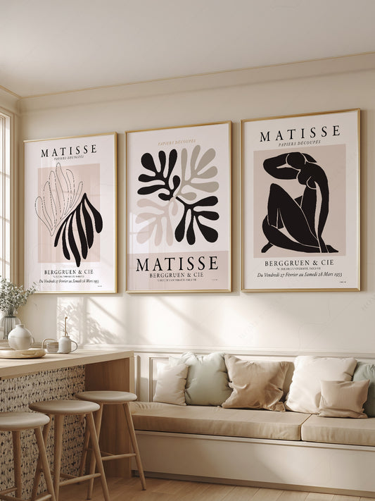 Henri Matisse Papiers Découpés Gallery wall art print displayed in a bright modern living room