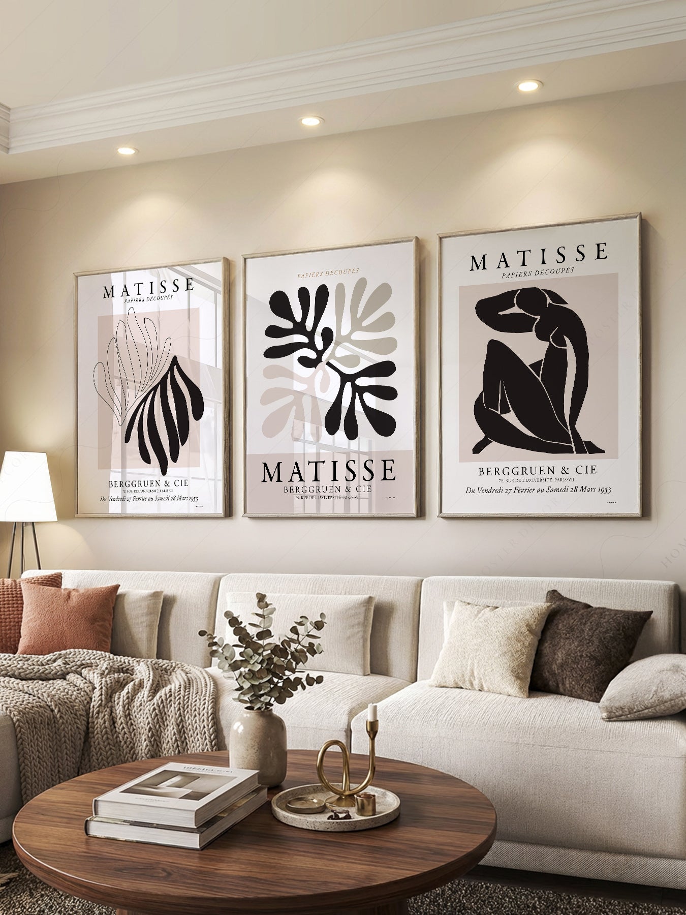 Henri Matisse Papiers Découpés Gallery print styled in a mid-century modern dining room
