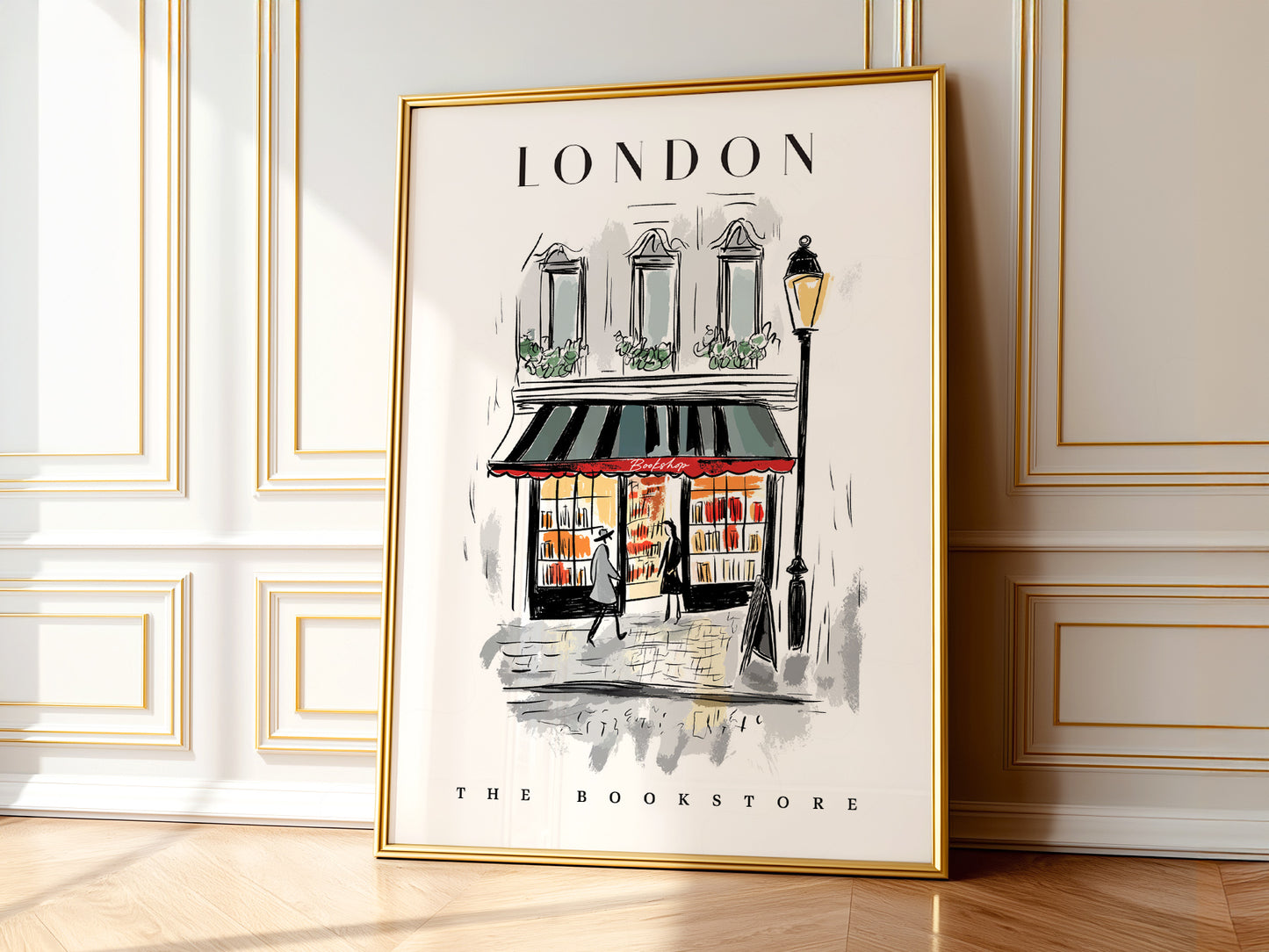 Gift-ready London Bookstore Illustration fine art print – museum quality