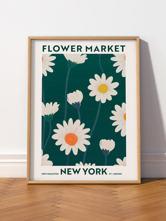 Flower Market New York wall art print displayed in a bright modern living room
