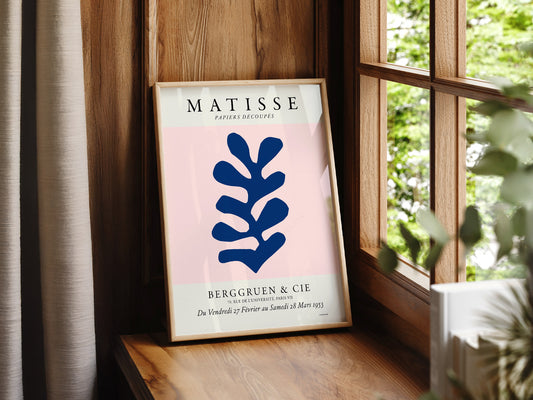 Henri Matisse, The Cut-outs Serie, Exhibition poster, Pink background and navy blue leaf
