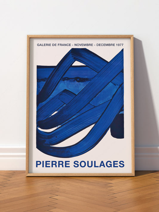 Pierre Soulages Galerie de France 1977 wall art print displayed in a bright modern living room