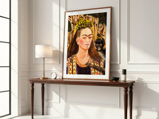 Frida Kahlo Self-Portrait with Monkey Art Print – Mexican Wall Art