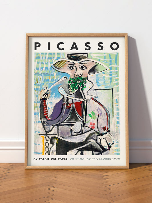 Pablo Picasso Homme à la Pipe wall art print displayed in a bright modern living room