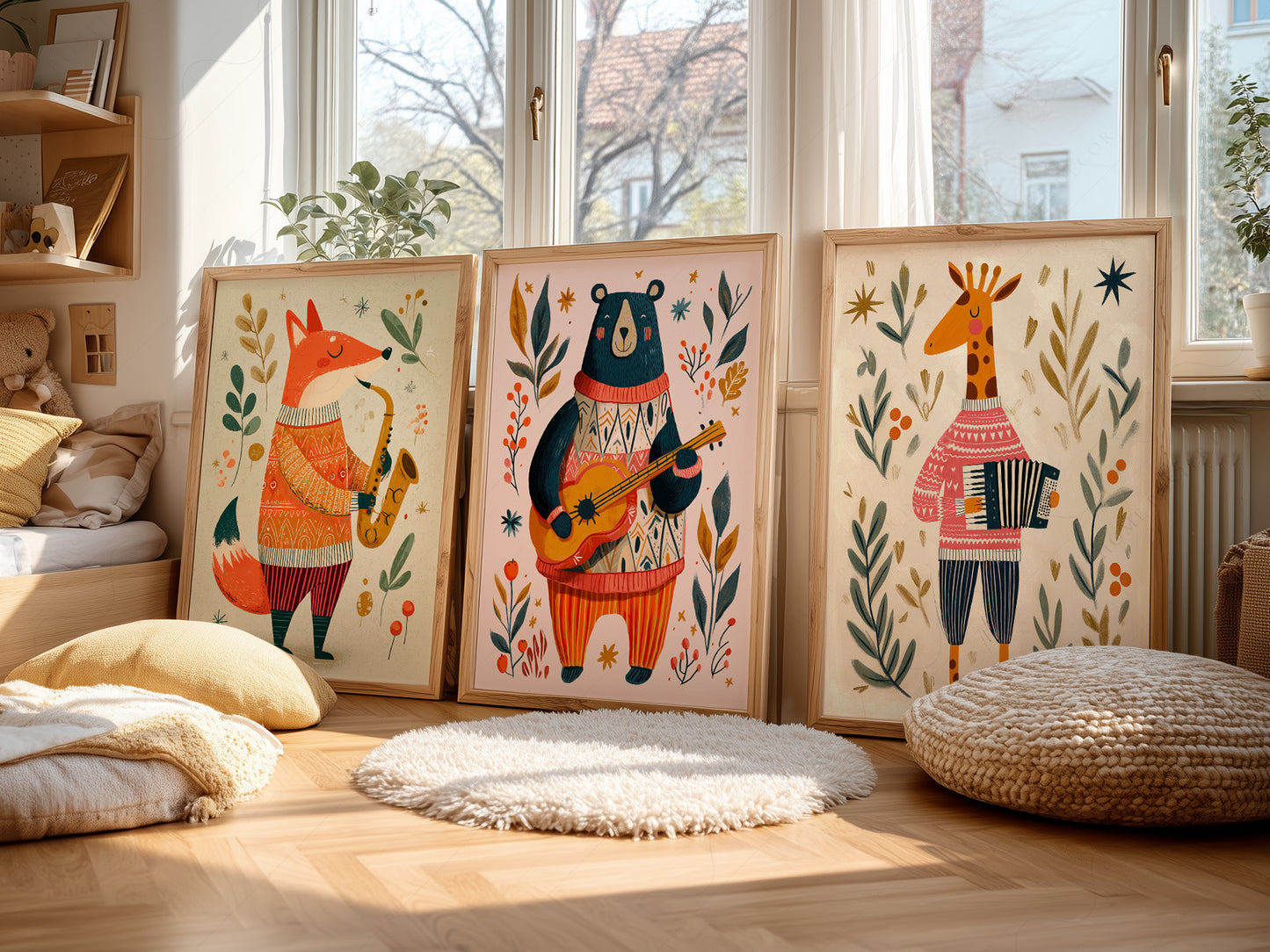 Set of Three Musical Animal Nursery Prints