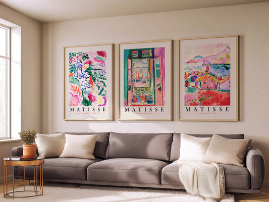 Henri Matisse Collioure Set of 3 Prints wall art print displayed in a bright modern living room