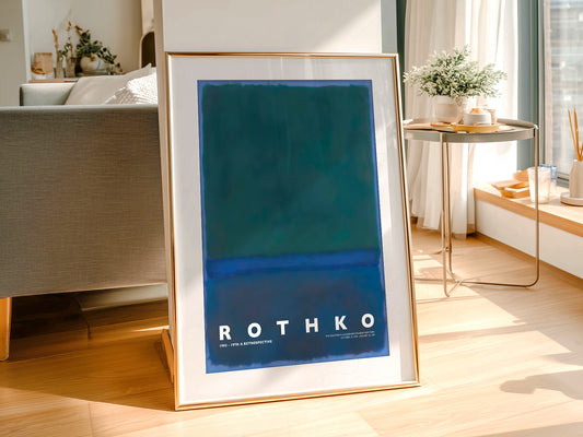 Mark Rothko Untitled Green Blue wall art print displayed in a bright modern living room