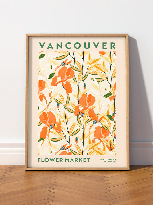 Vancouver Flower Market wall art print displayed in a bright modern living room