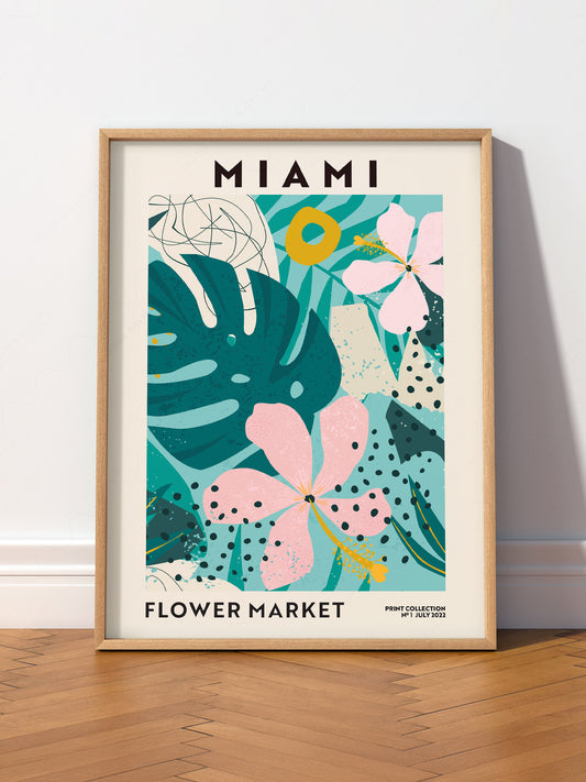 Miami Flower Market wall art print displayed in a bright modern living room