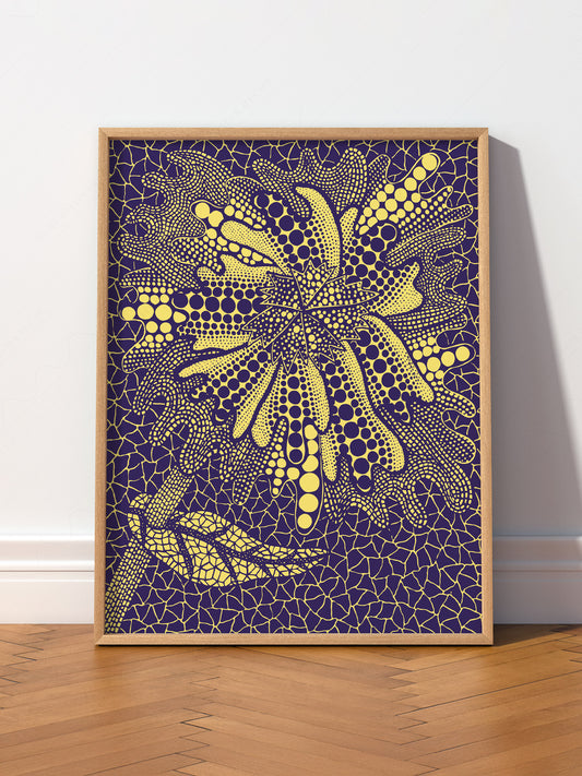 Yayoi Kusama Flower wall art print displayed in a bright modern living room
