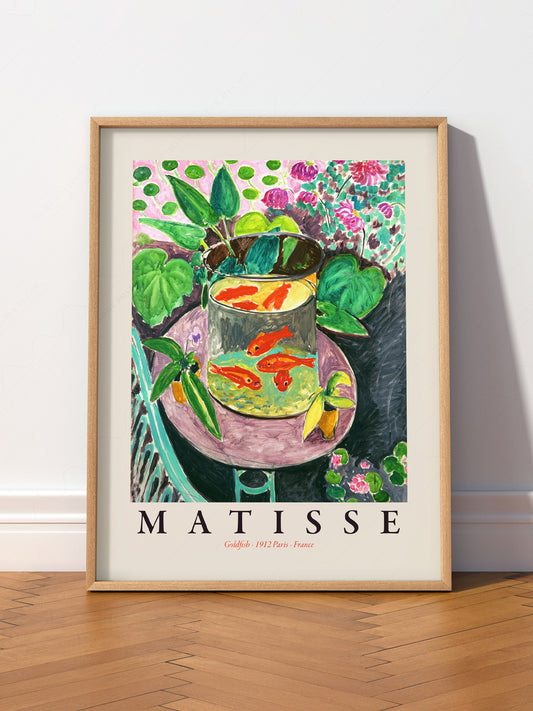 Henri Matisse Goldfish wall art print displayed in a bright modern living room