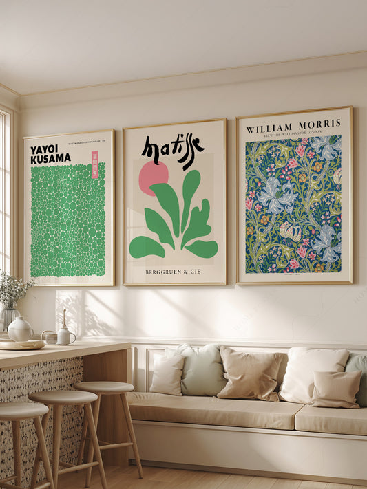Matisse Kusama William Morris Set of 3 Prints – Modern – fine art print wall decor