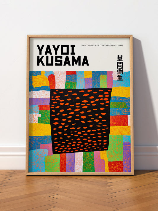 Yayoi Kusama Infinity Fields wall art print displayed in a bright modern living room