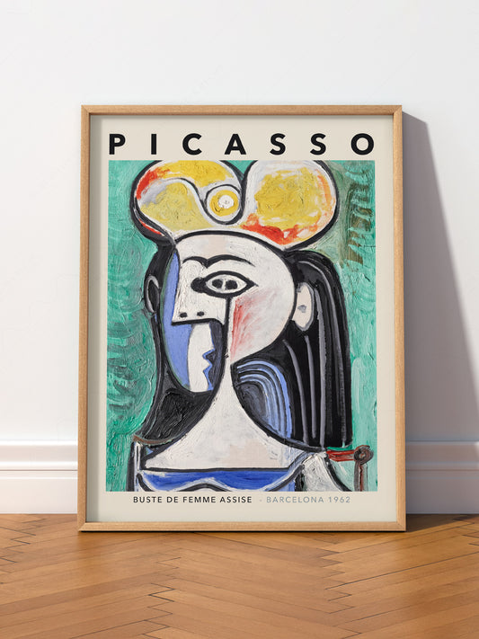 Pablo Picasso Buste de Femme Assise wall art print displayed in a bright modern living room