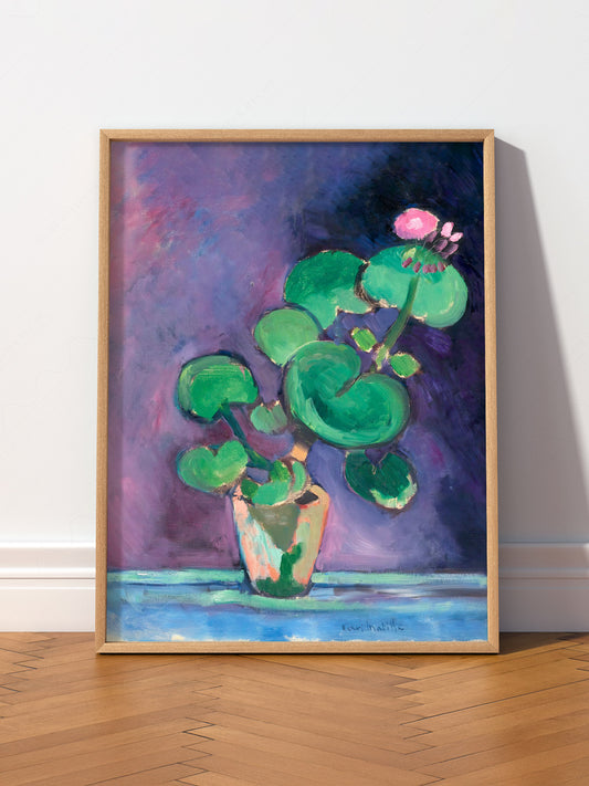 Henri Matisse Geraniums in Vase wall art print displayed in a bright modern living room