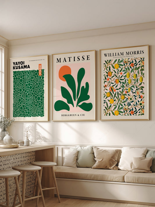 Kusama Matisse William Morris Set of 3 Prints – Green – fine art print wall decor