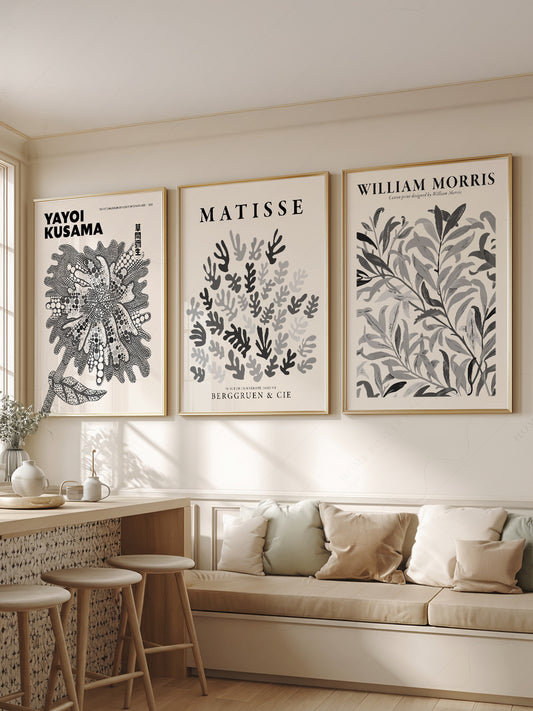 Matisse Kusama William Morris Set of 3 Prints – Black – fine art print wall decor