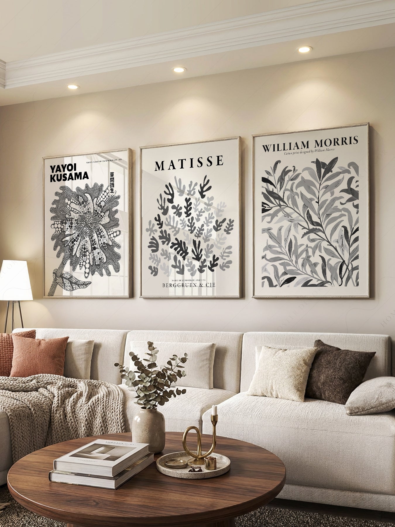 Matisse Kusama William Morris Set of 3 Prints – Black – art poster for living room
