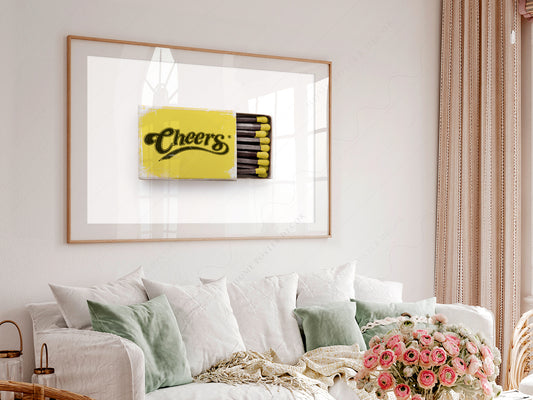 Cheers wall art, Matchbox photography, Retro print