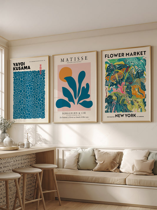 Teal Gallery Wall Set – Matisse Kusama Flower Market – fine art print wall decor