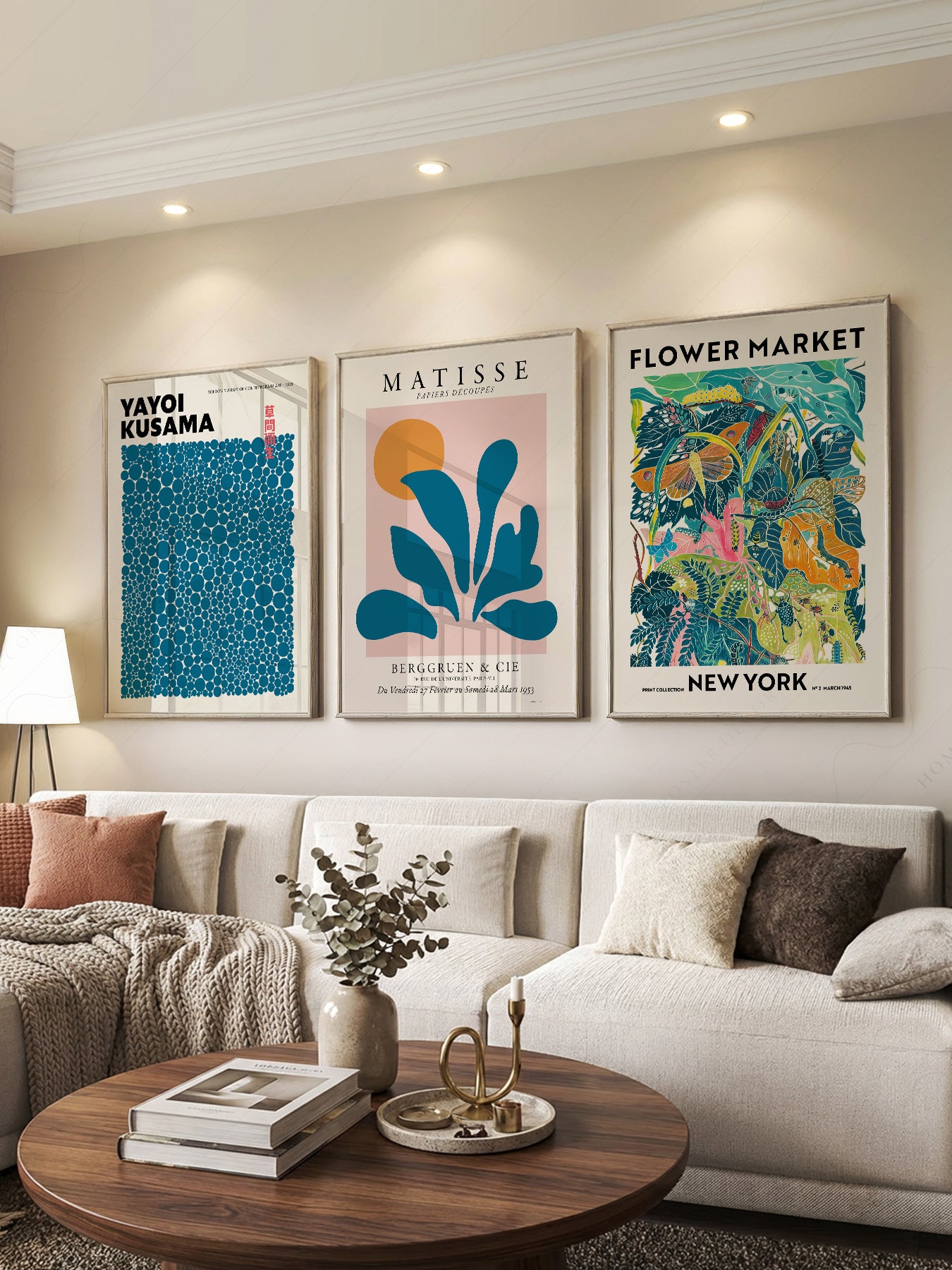 Teal Gallery Wall Set – Matisse Kusama Flower Market – art poster for living room