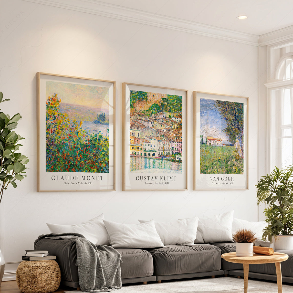Claude Monet, Gustav Klimt and Vincent van Gogh landscape print set of 3 — artwork display 3