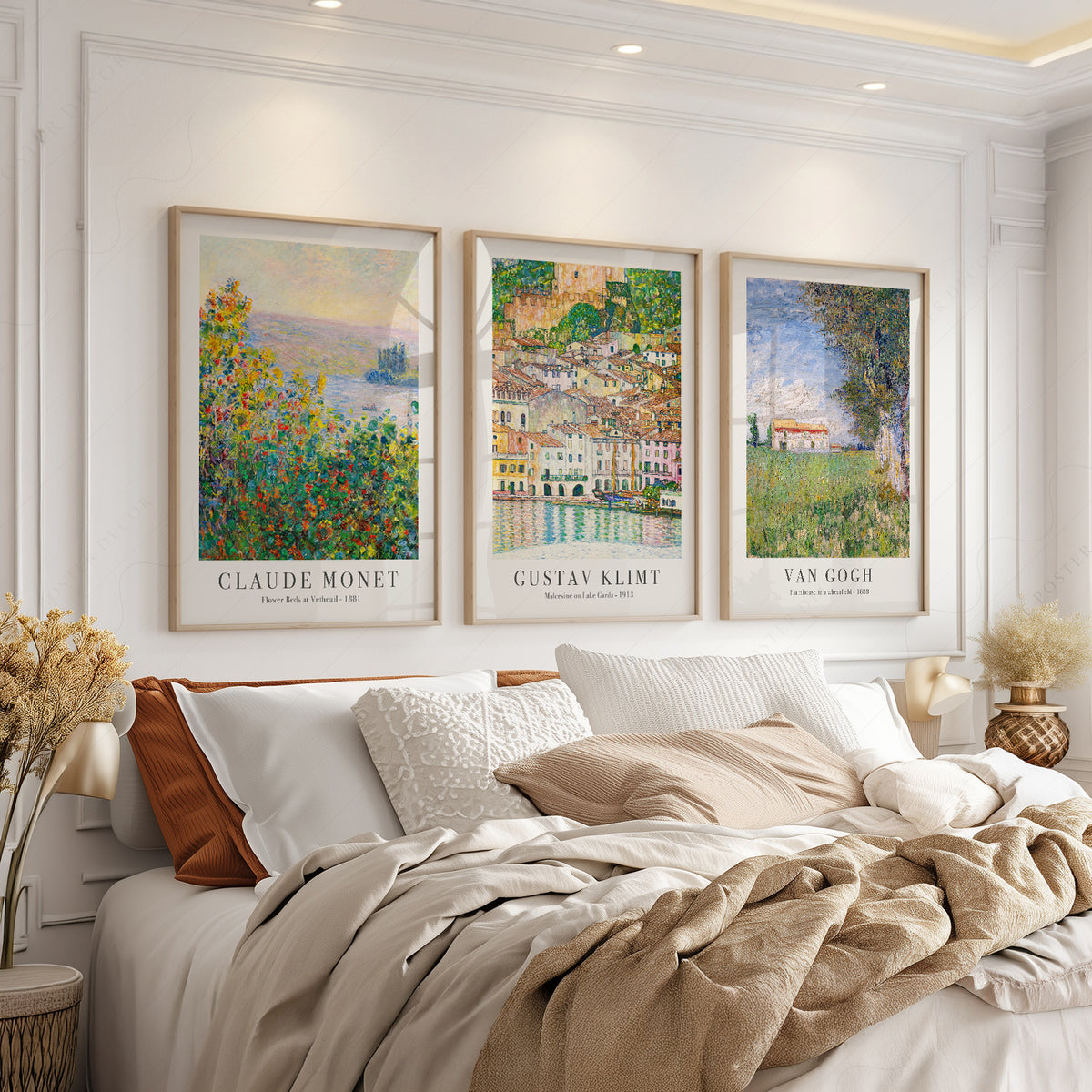 Claude Monet, Gustav Klimt and Vincent van Gogh landscape print set of 3 — artwork display 5