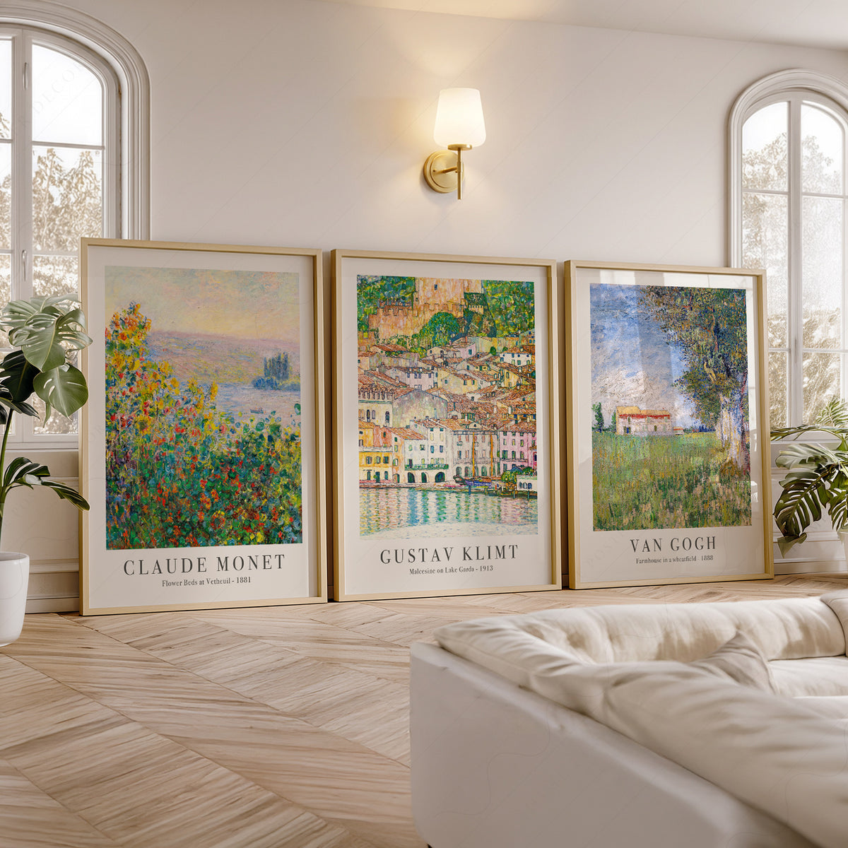 Claude Monet, Gustav Klimt and Vincent van Gogh landscape print set of 3 — artwork display 6