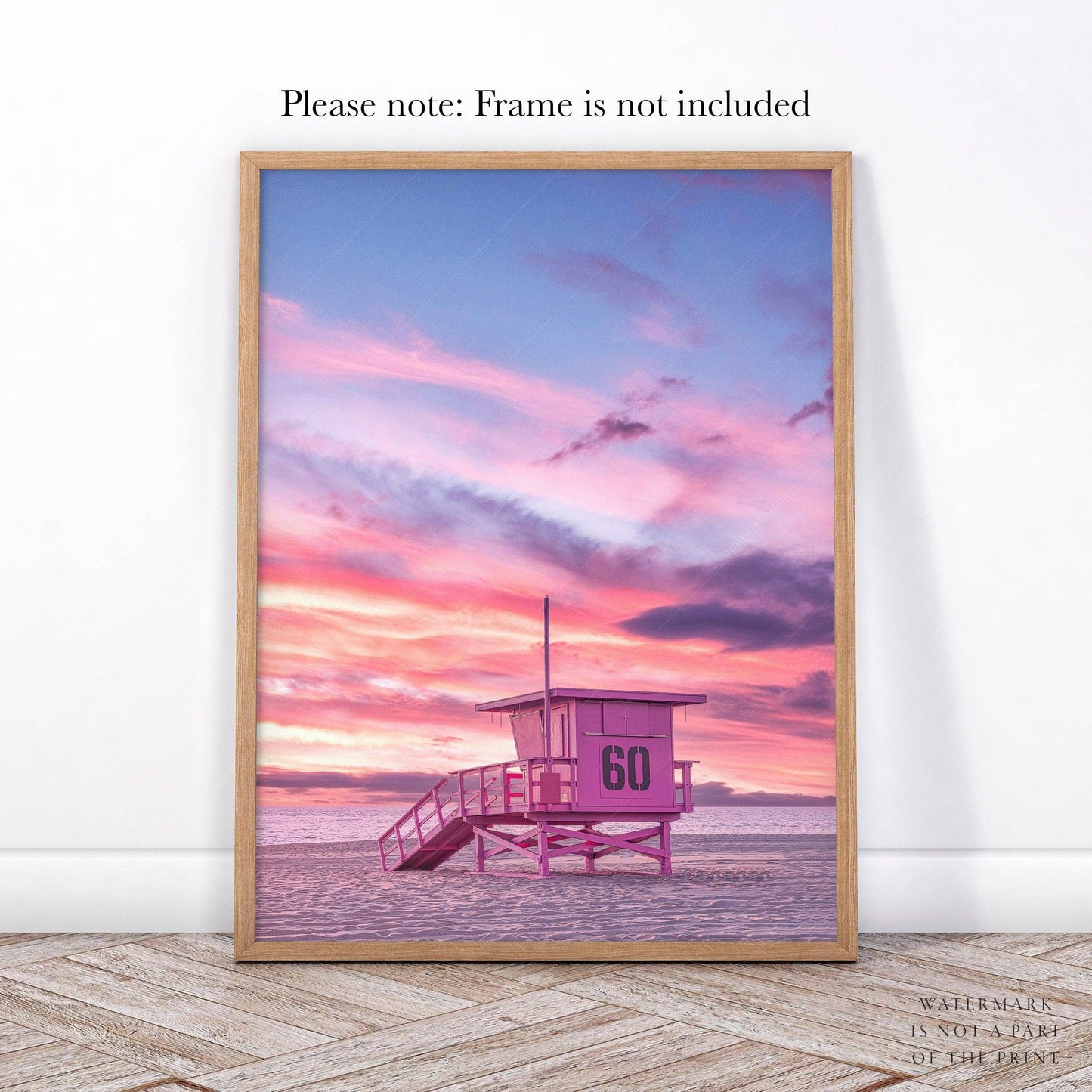 Beach Art Print, Coastal Photo, Sunset Wall Art, Pink Lifeguard