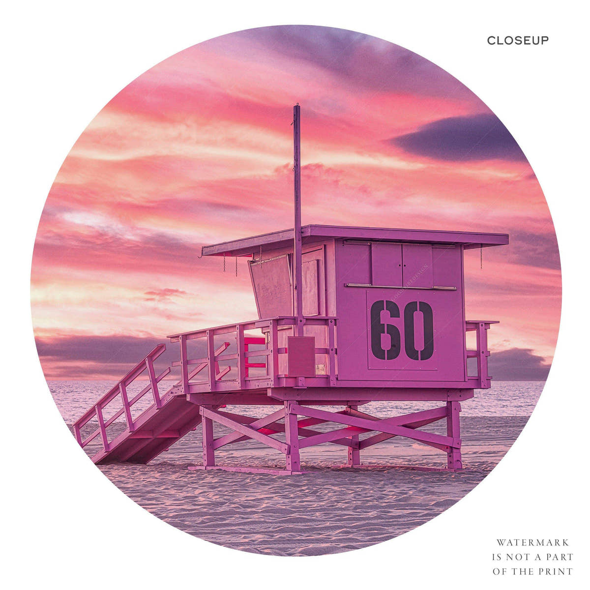 Beach Art Print, Coastal Photo, Sunset Wall Art, Pink Lifeguard