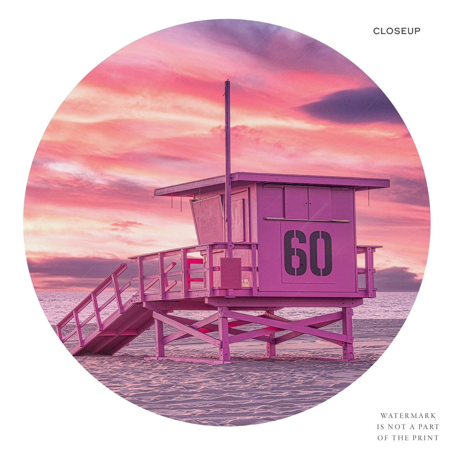 Beach Art Print, Coastal Photo, Sunset Wall Art, Pink Lifeguard