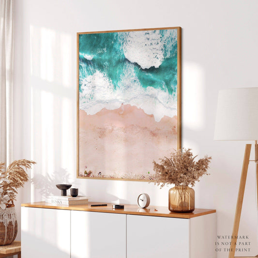Beach Art Print, Ocean Poster, Aerial Beach Photo