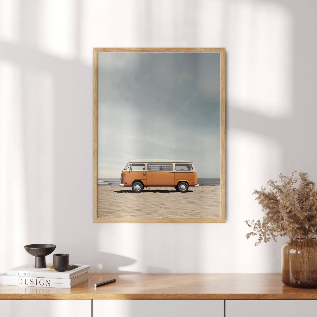 Beach Wall Art, Orange Van Print, Retro Wall Decor, Surf lover gift