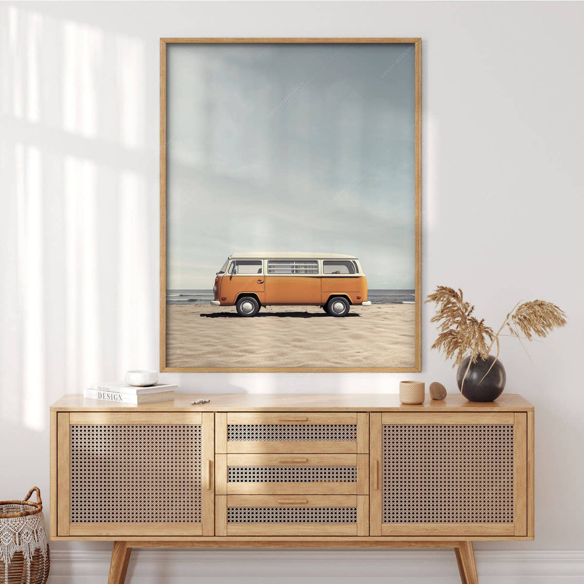 Beach Wall Art, Orange Van Print, Retro Wall Decor, Surf lover gift