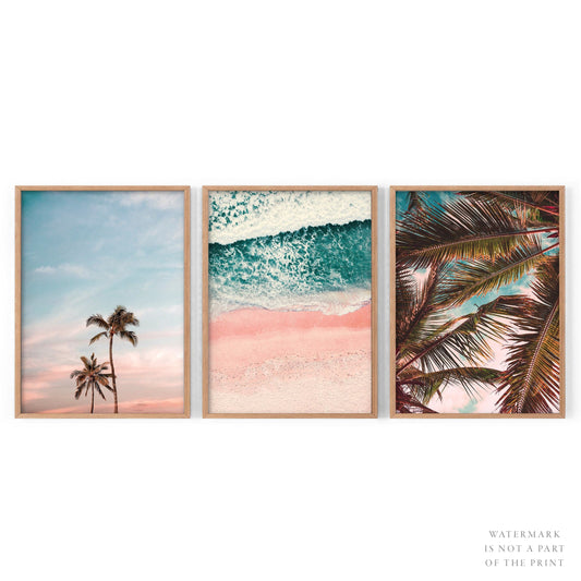 Beach Wall Art Set of 3 Prints photography print displayed in a bright coastal living room