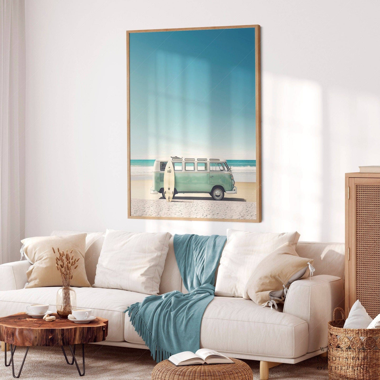 Beach Wall Art, Turquoise Kombi, Van Print, Retro Art