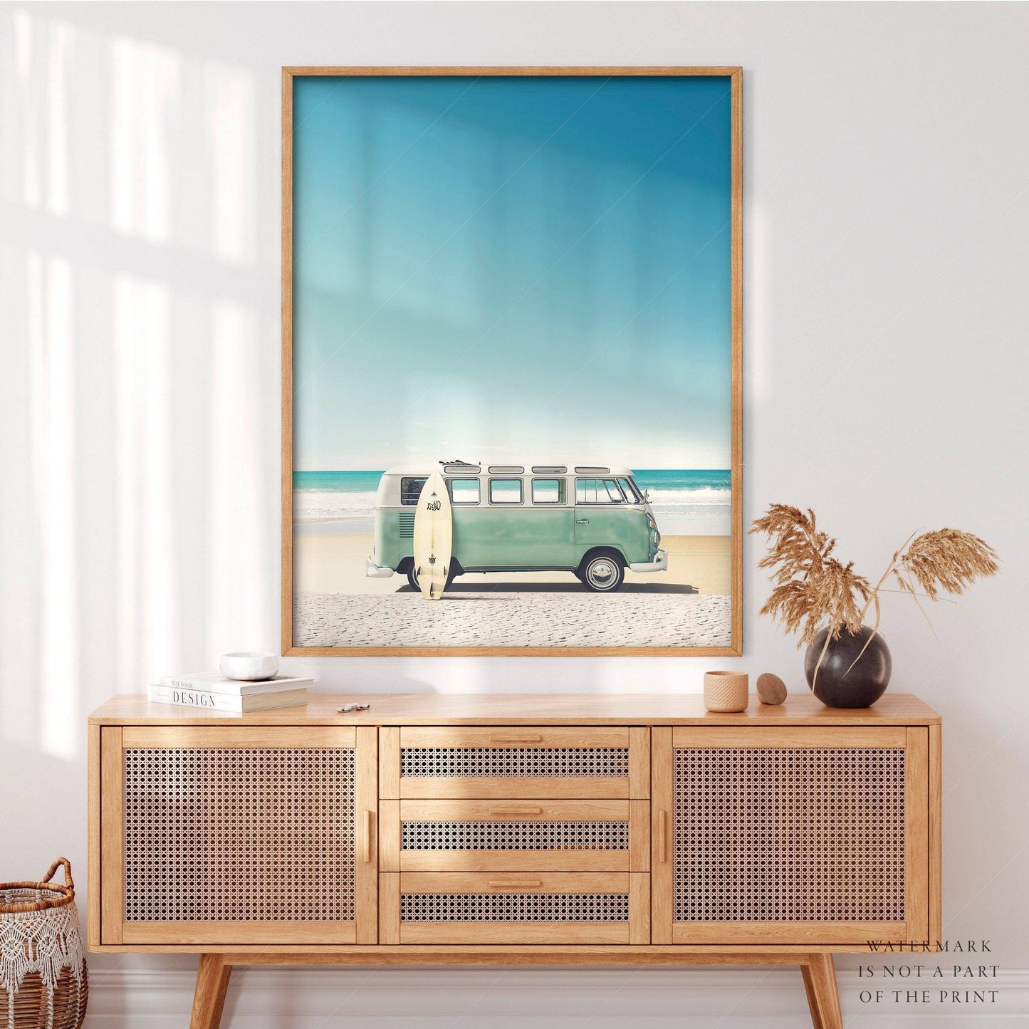 Beach Wall Art, Turquoise Kombi, Van Print, Retro Art