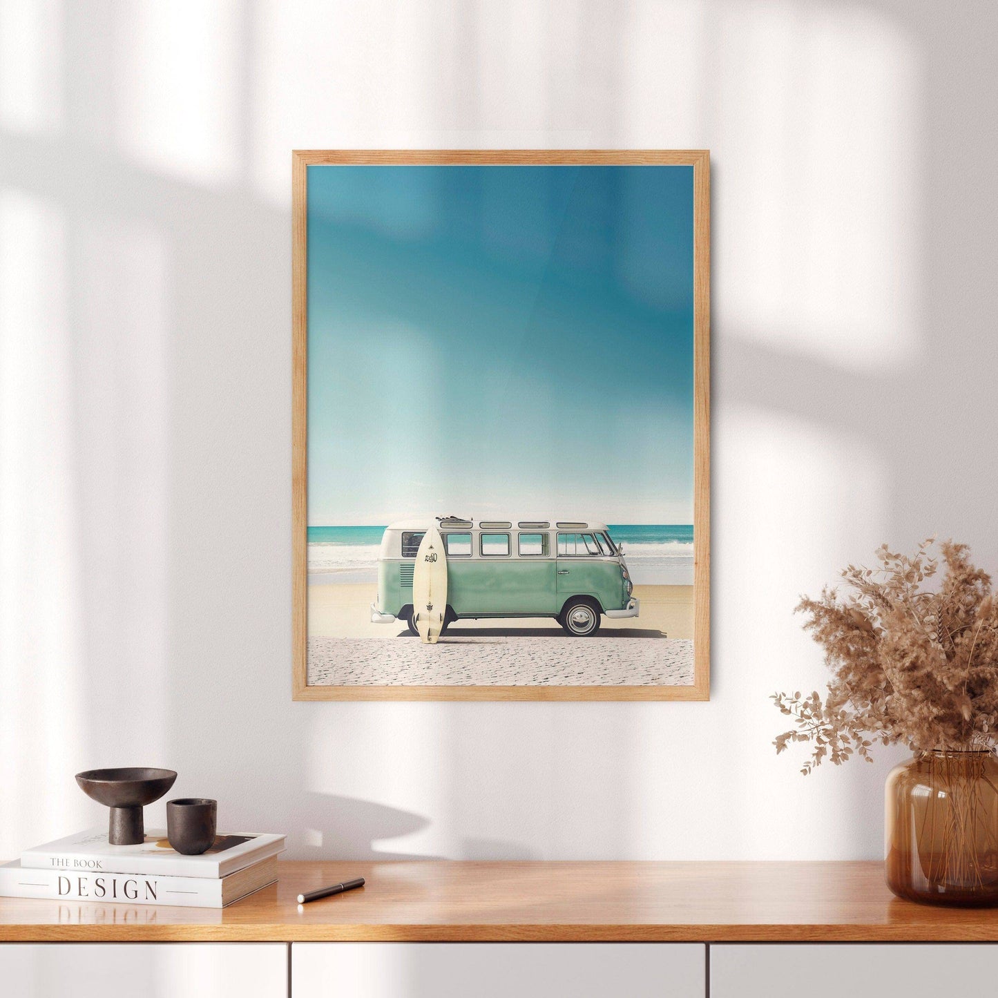 Beach Wall Art, Turquoise Kombi, Van Print, Retro Art