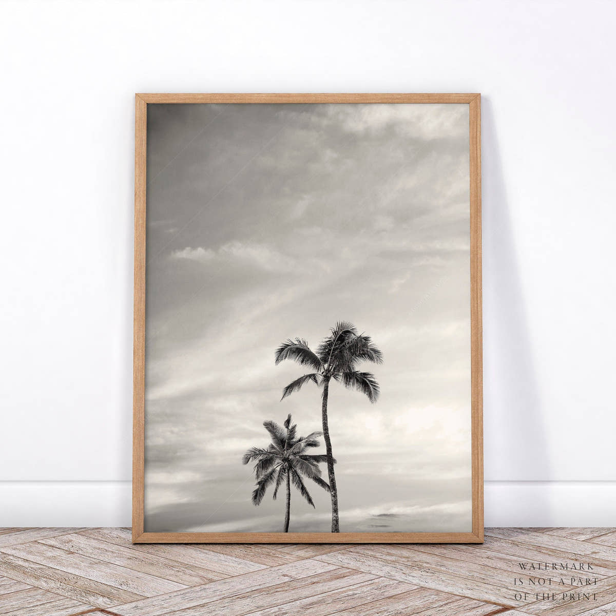 Black White Beach Photo, Palm Tree Print, Coastal Set of 2, Ocean and Sand