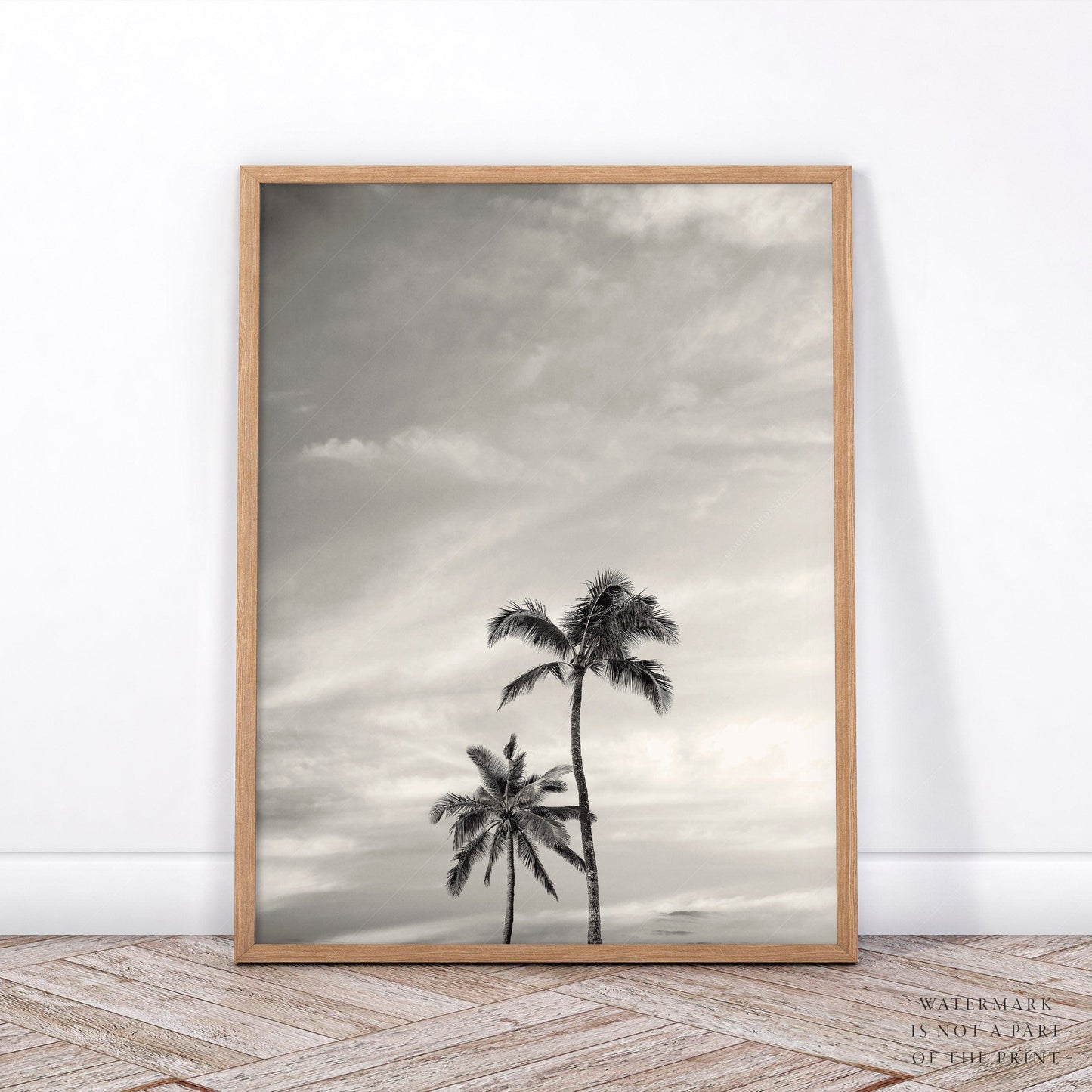 Black White Beach Photo, Palm Tree Print, Coastal Set of 2, Ocean and Sand