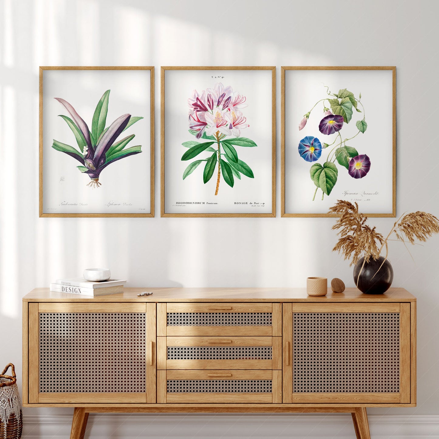 Botanical Gallery Wall Art, Set of 3 Prints, Antique Flowers Paintings 09
