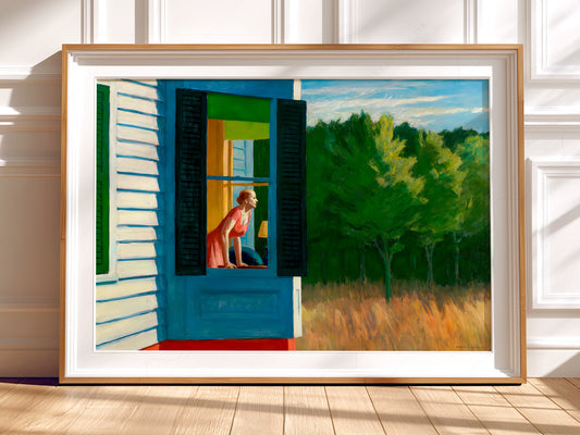 Edward Hopper Cape Cod Morning wall art print displayed in a bright modern living room