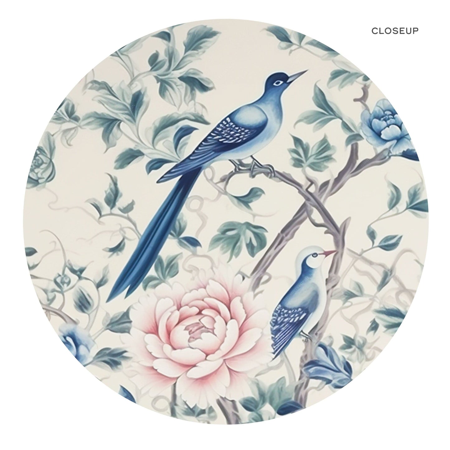 Chinoiserie print, Delicate floral theme, Vintage bird wall art