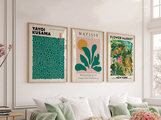 Henri Matisse, Modern Gallery Wall, Set of 3 Prints, Henri Matisse, Yayoi Kusama, Flower Market New York