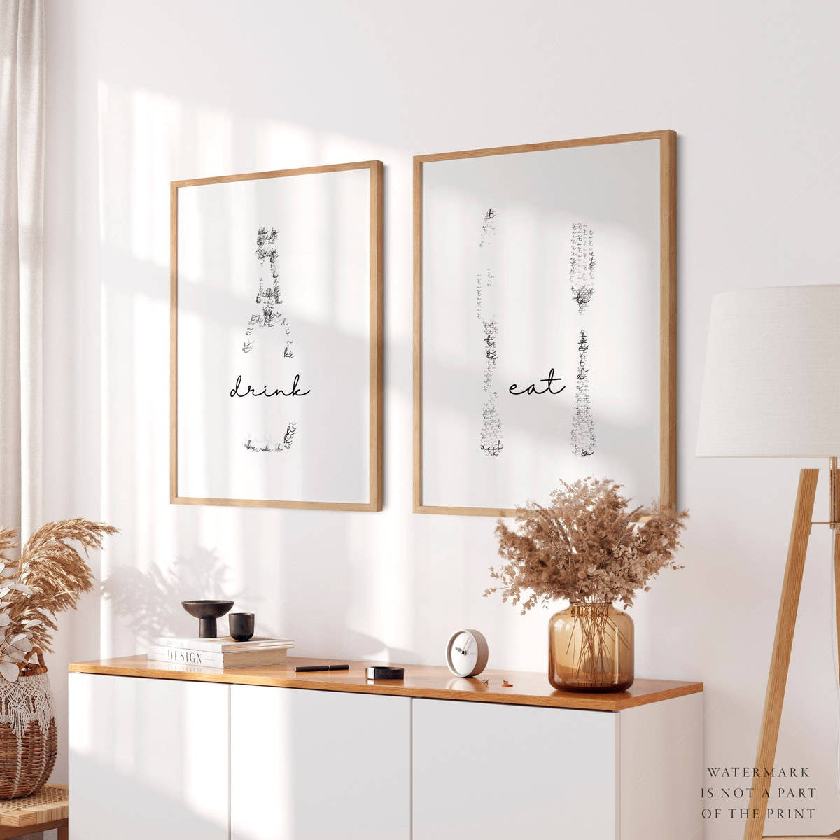 Drink Eat Poster, Set of 2 Prints, Wall art for Dining room or Kitchen