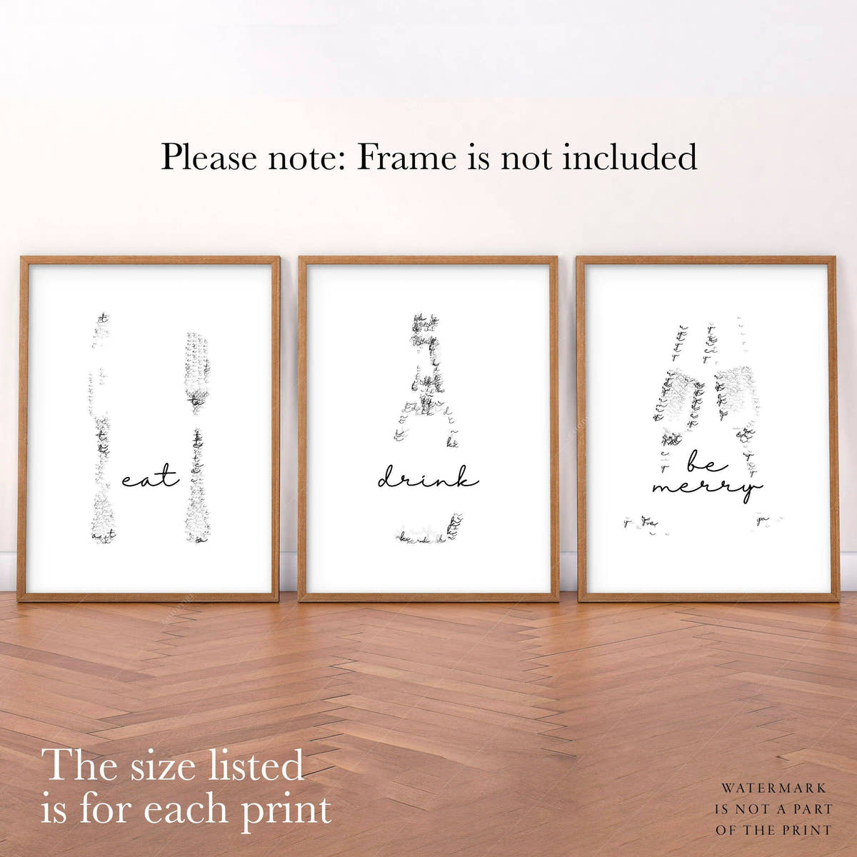 Eat Drink Be Merry, Minimalist wall decor, Set of 3 Prints
