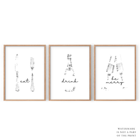 Eat Drink Be Merry, Minimalist wall decor, Set of 3 Prints