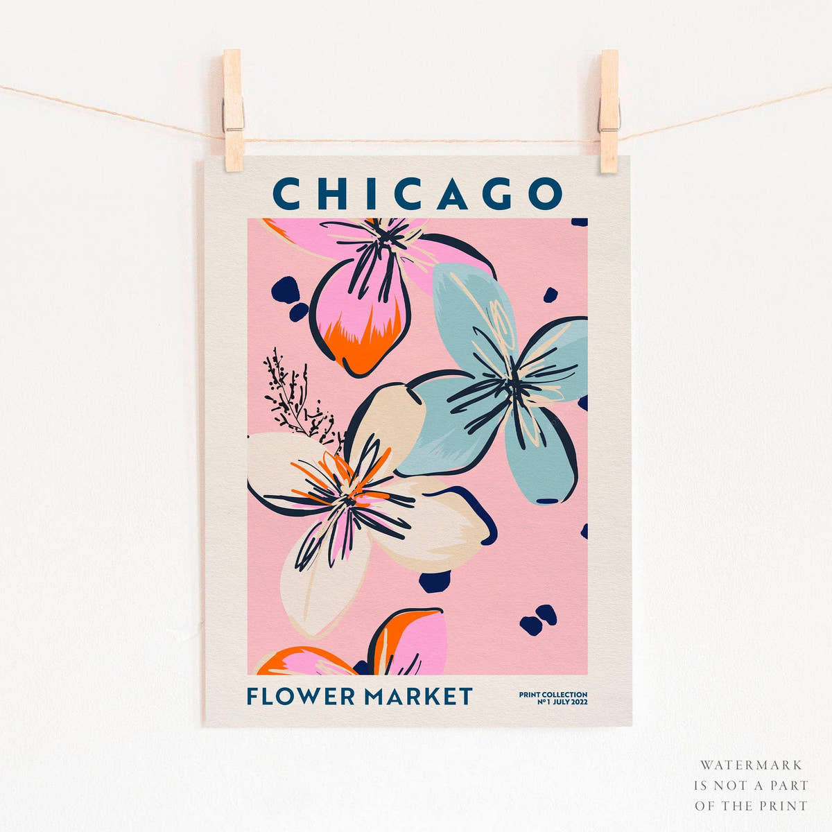 Flower Market Chicago, Famous City Poster, Gift Idea, Floral Wall Art