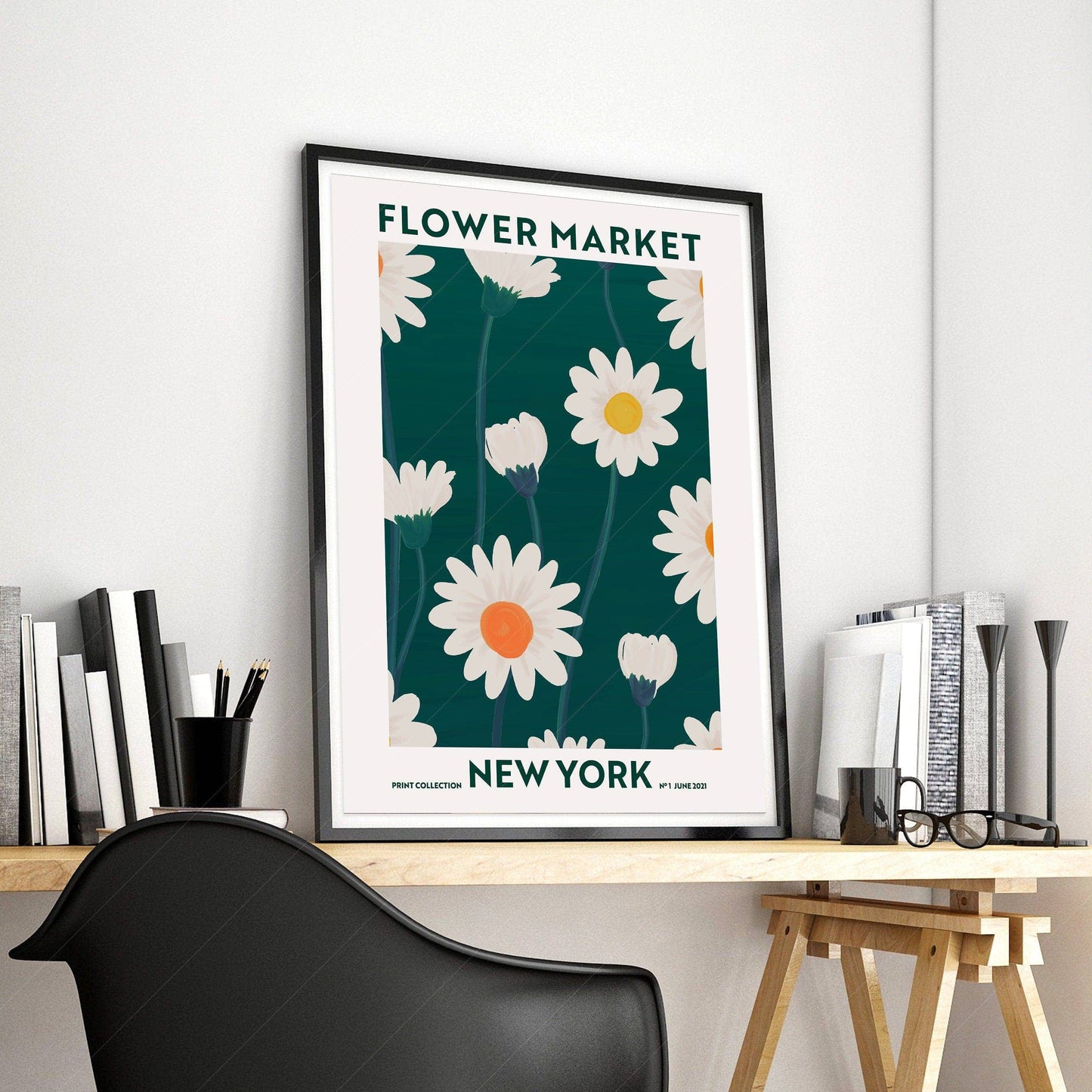 Flower Market New York, Famous City Poster, Travel Gift Idea, Floral Wall Art